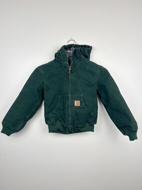 Carhartt Youth Canvas Zip Up Hooded Jacket Sz small 6/7 Green